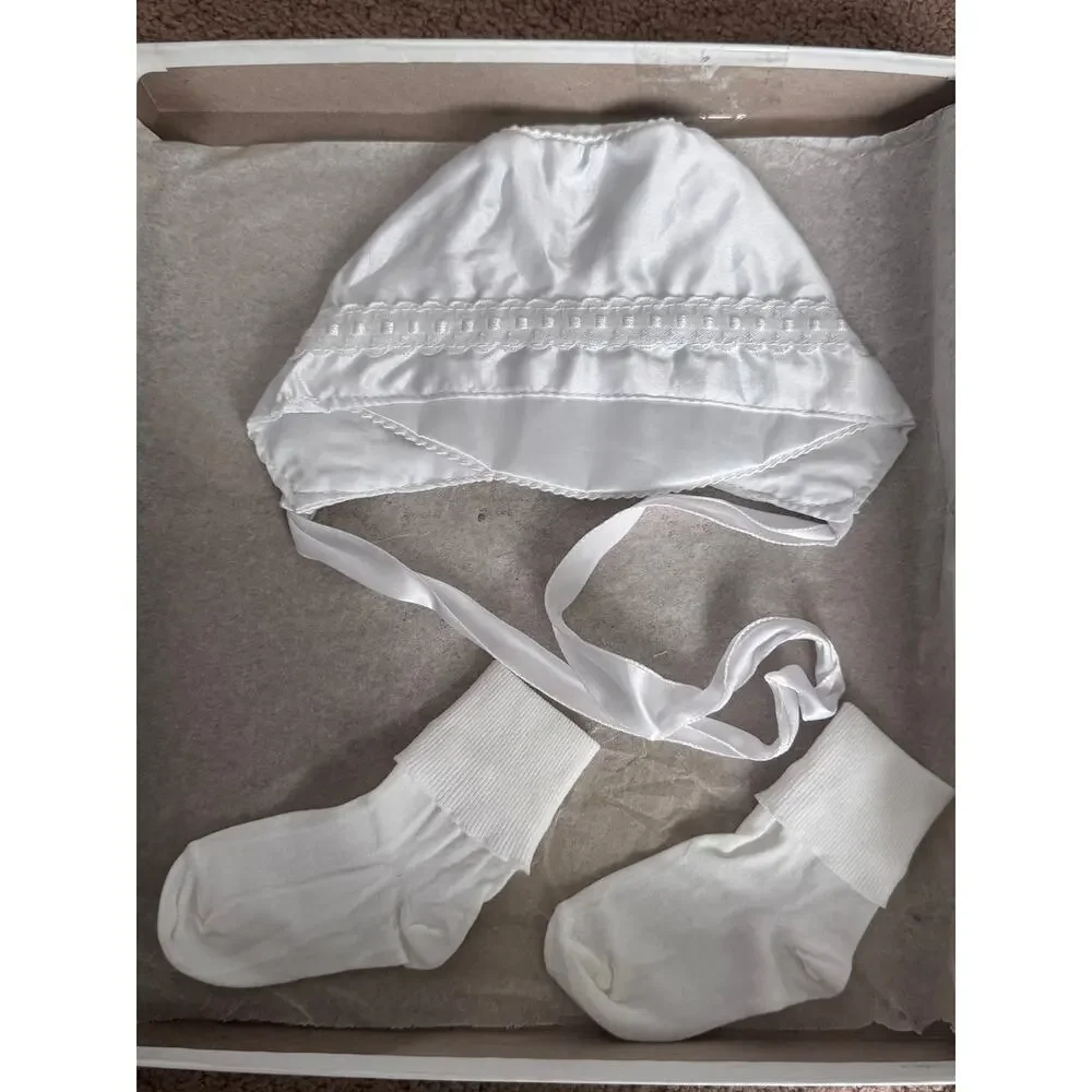 50s Phyllis Baby Wear White Satin Christening Baptism Suit Set Boys 6 Pc 3-6 M